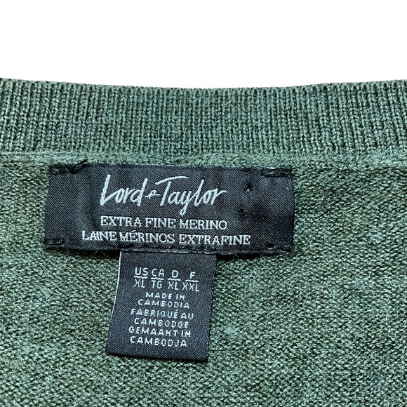 LORD & TAYLOR 100% Extra Fine Merino Wool Vee Neck Sweater Loden Green Sz XL - Picture 4 of 8